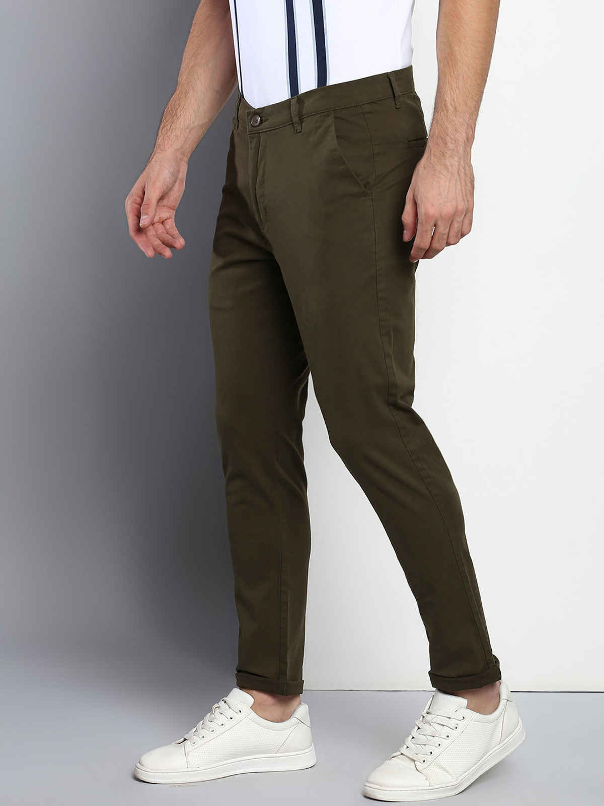 Dennis Lingo Men's Tapered Fit Cotton Chinos Trouser | Olive Green - 32