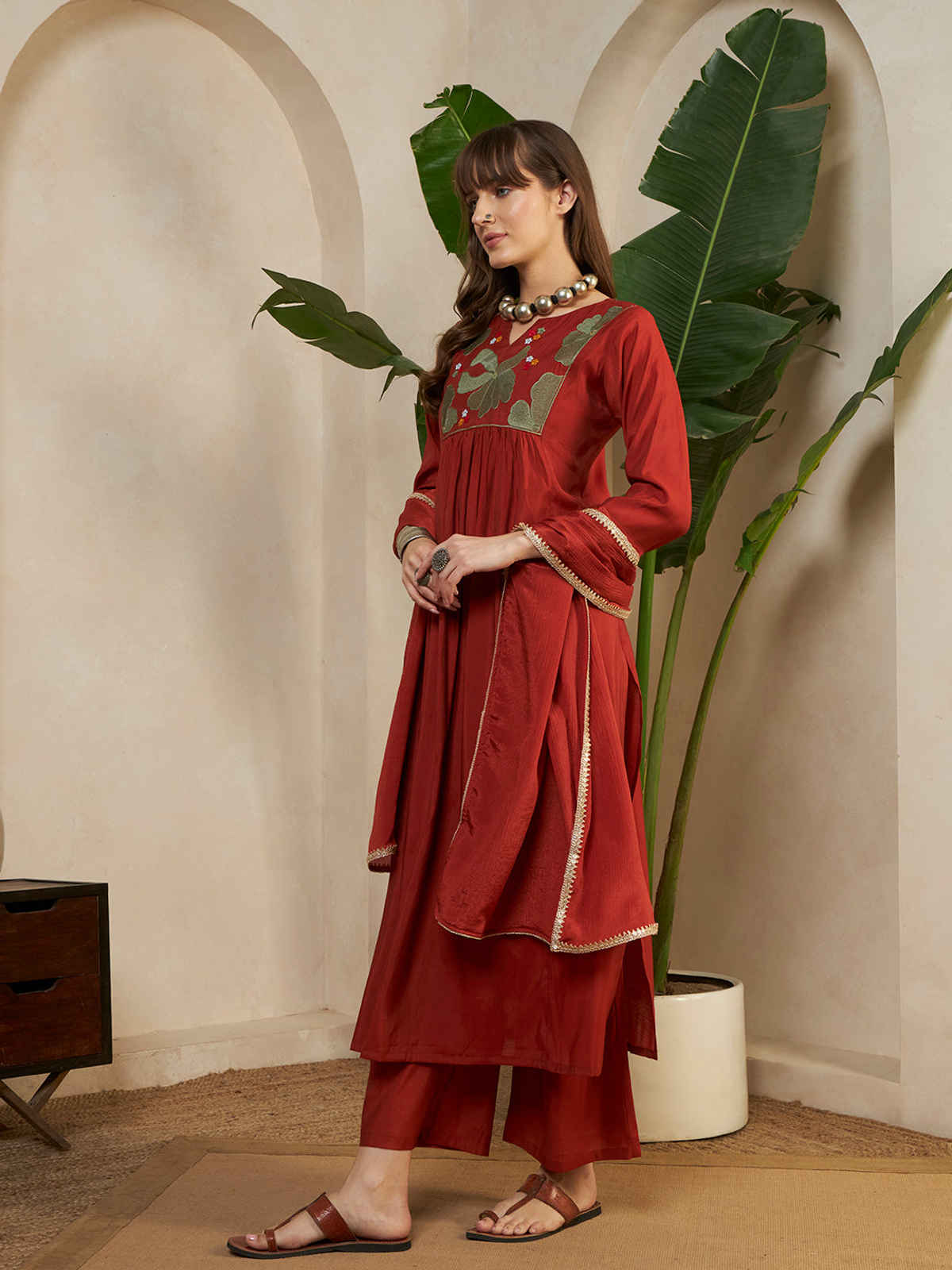 Sheetal Associates Women's Anarkali Kurta with Palazzo Pants & Dupatta Set | Kurta 47 | Maroon | S