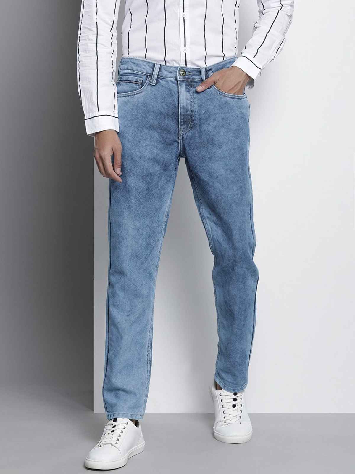 The Indian Garage Co Men's G-131 Dad Fit Solid Casual Jeans | Light Blue | 32