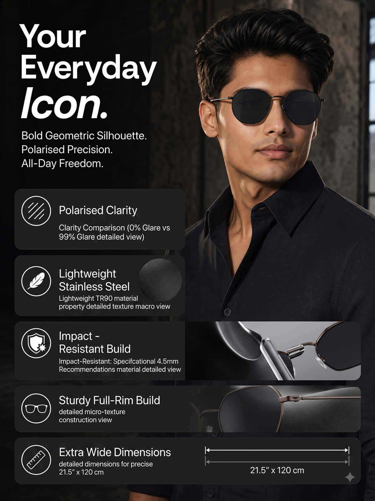 Vincent Chase By Lenskart Polarized & 100% UV Protection Unisex Sunglasses |  Medium 14.3 cm Grey