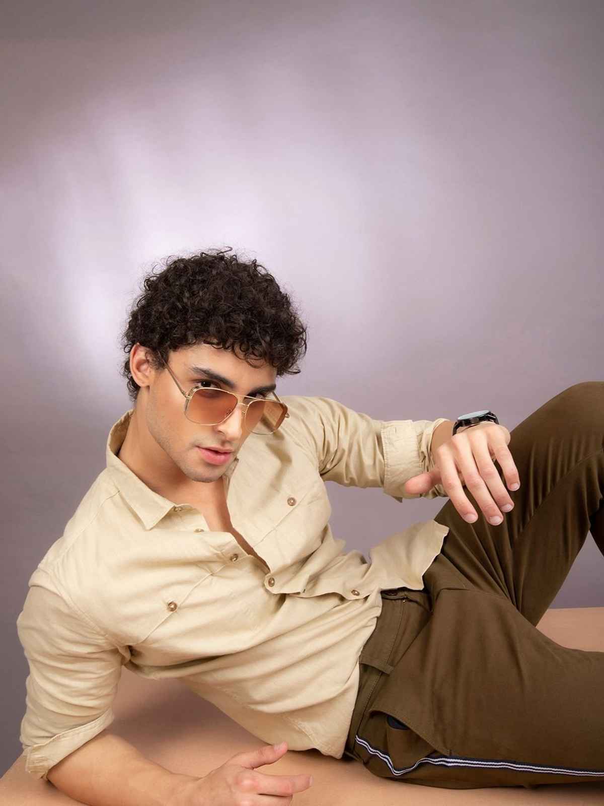 The Indian Garage Co Men's Slim Fit Solid Casual Shirt | Beige - S