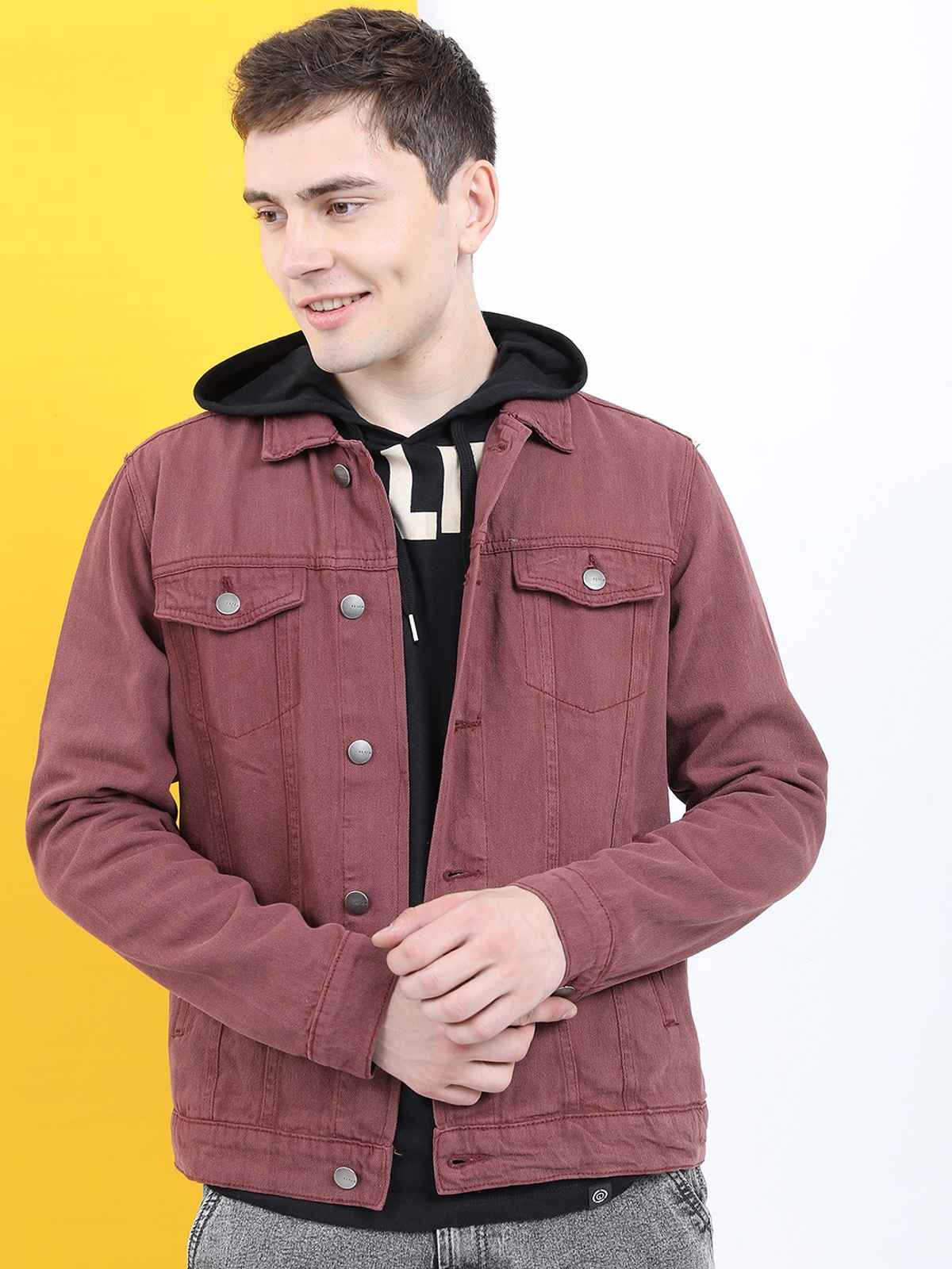 Ketch Men Spread Collar Cotton Denim Jacket | L