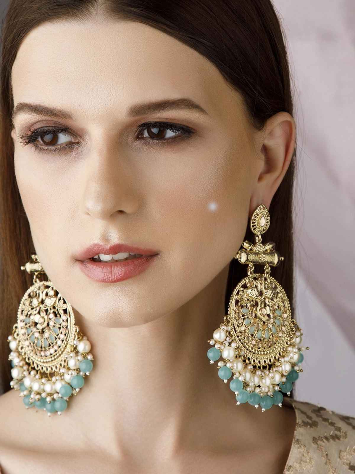 Rubans Gold-Toned Contemporary Chandbalis Earrings