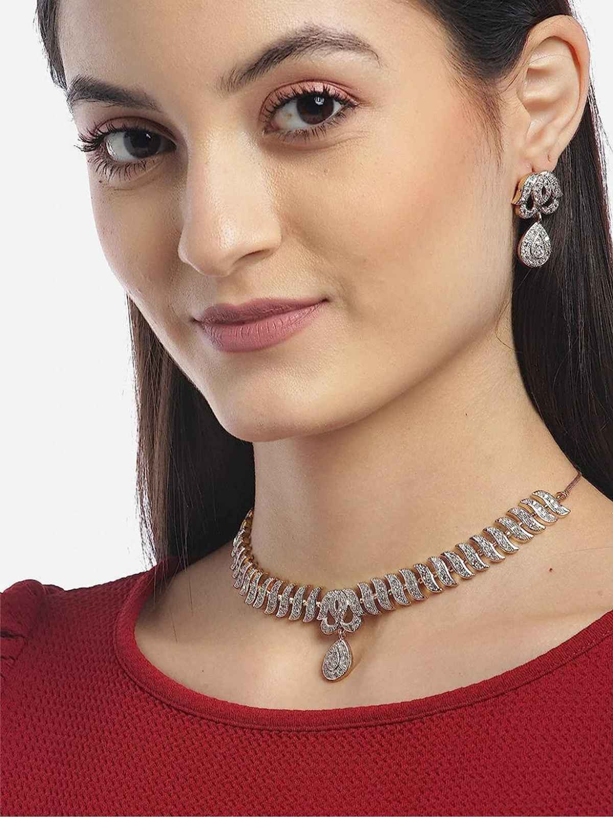 YouBella Latest Traditional Gold Plated and American Diamond Jewellery Set for Women (YBNK - 3082)