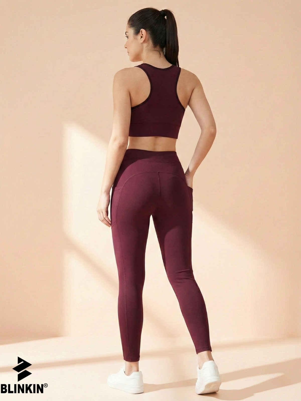 Blinkin Women's Gym Pants & Tights - Maroon | Stretchable | With Side Pockets | M