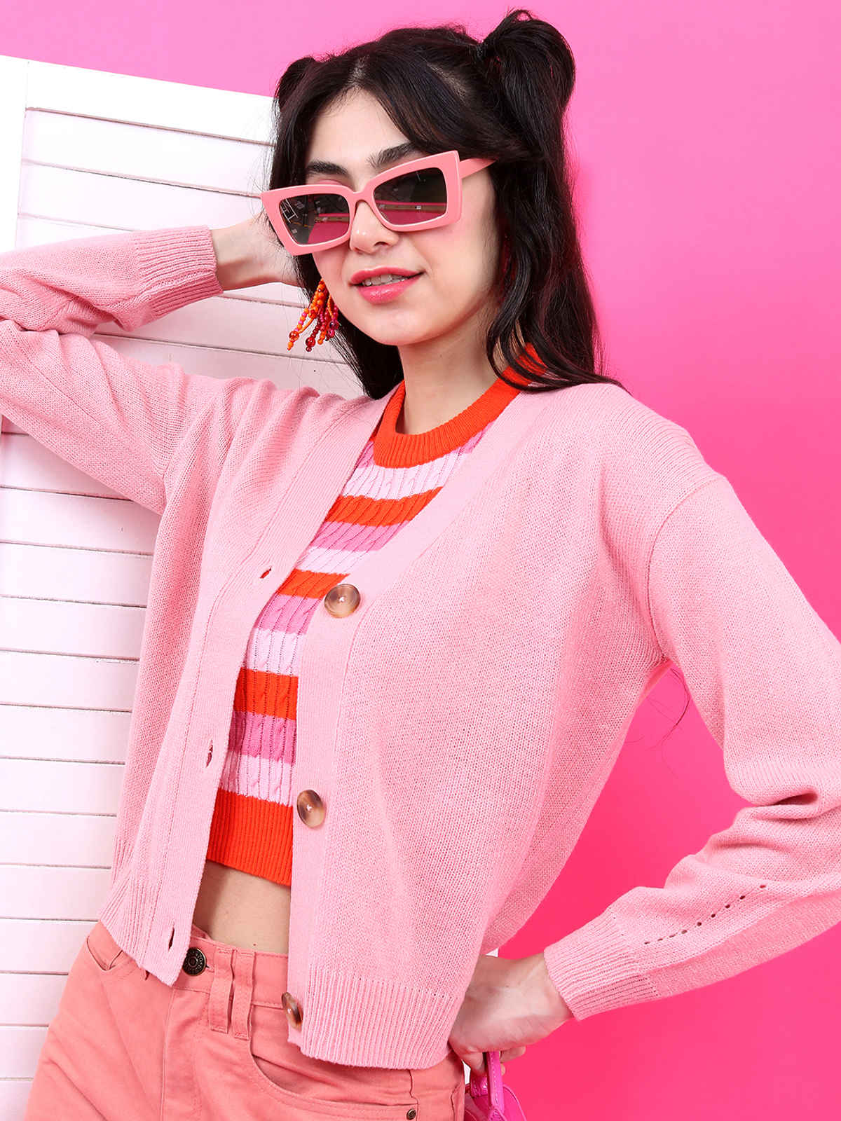 Tokyo Talkies Women's Solid Casual Sweater | Pink - M