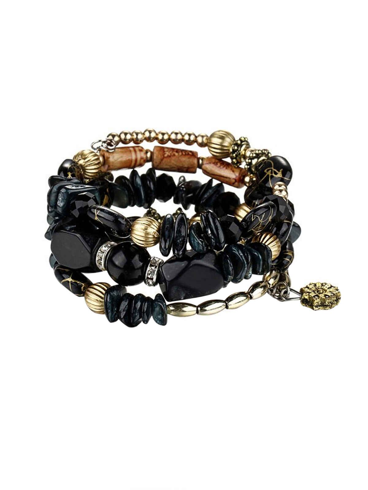 Yellow Chimes Bohemian Black Beads Bracelet for Women | Layered Stretch Beaded Bracelet