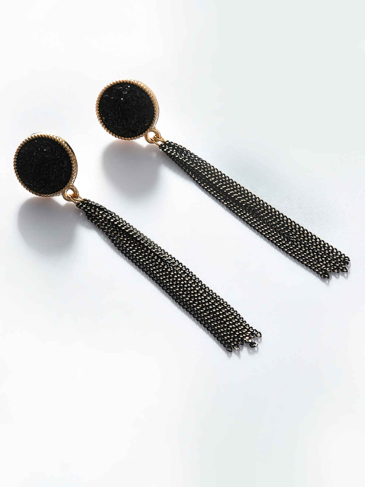 Sohi Black Gold-Plated Contemporary Drop Earrings