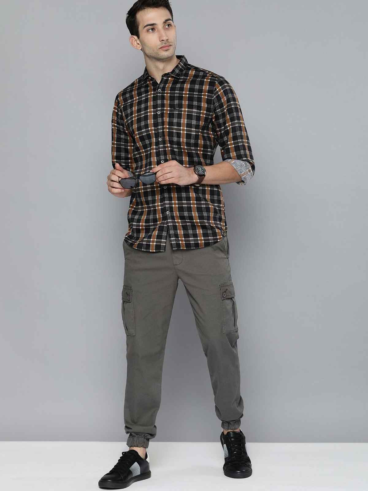 The Indian Garage Co Men's Slim Fit Solid Casual Trouser | Grey - 34