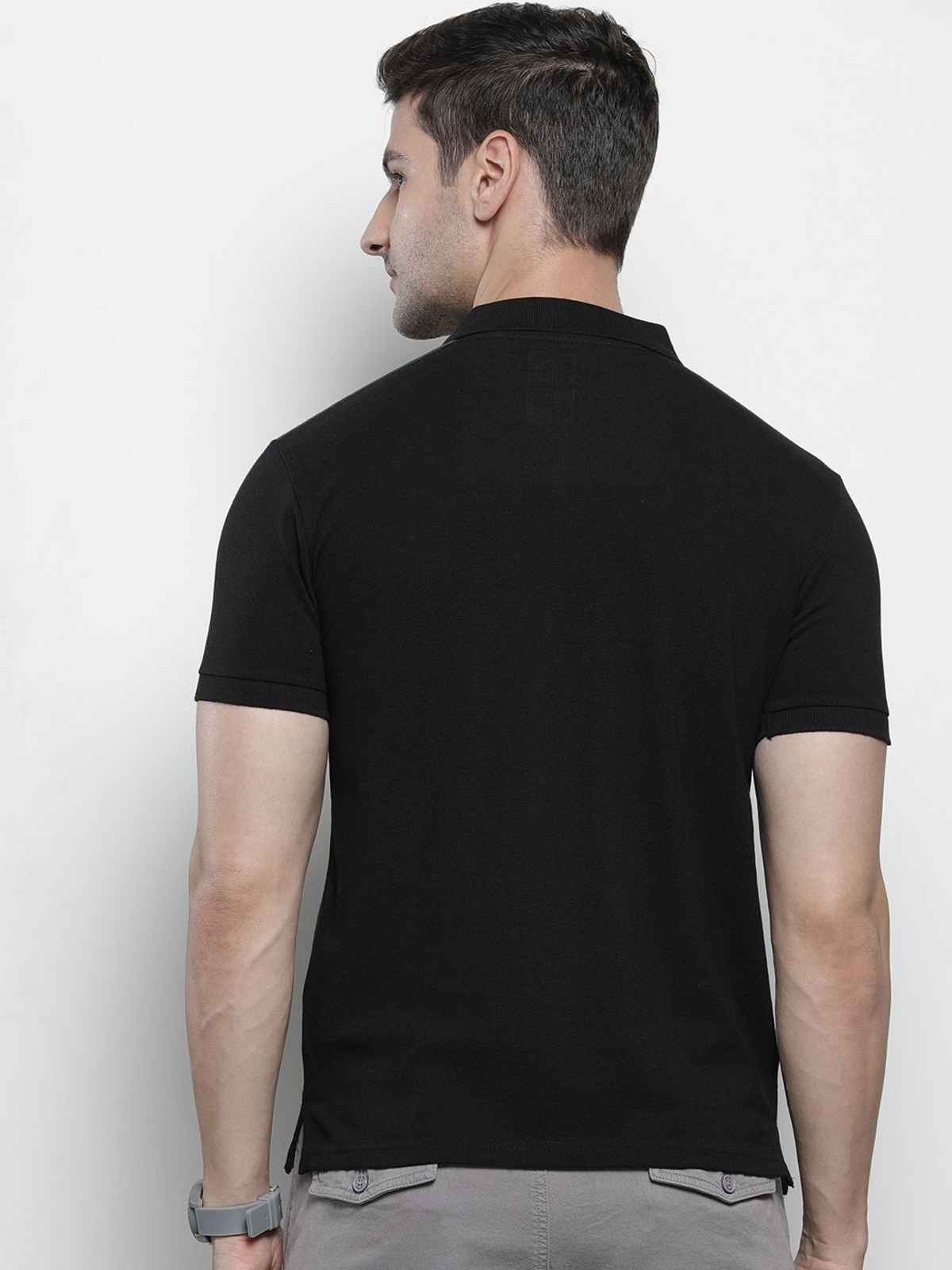The Indian Garage Co Men's Slim Fit Solid Casual T-Shirt | Black - M