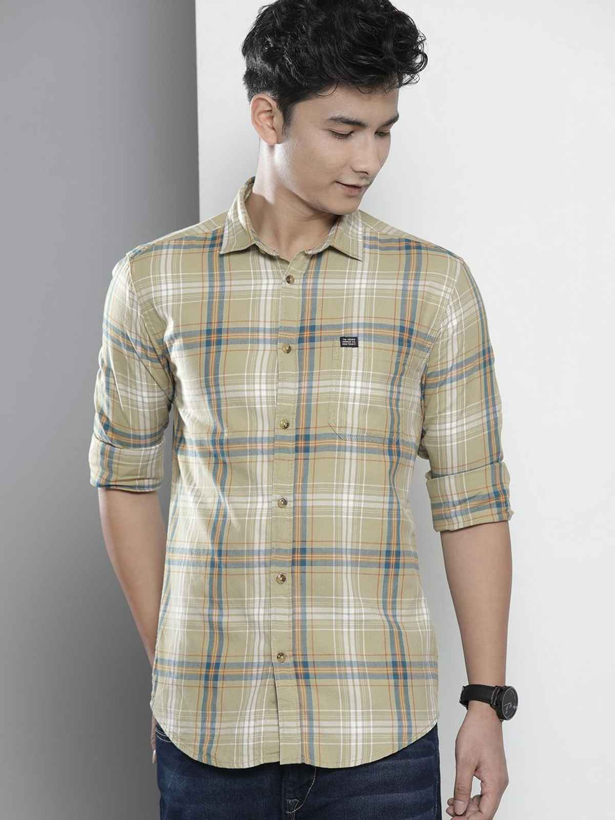 The Indian Garage Co Men's Slim Fit Checked Casual Shirt | Green - S
