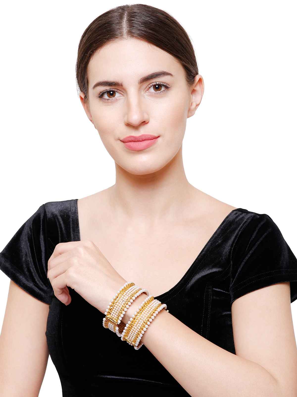 Youbella Traditional Jewellery Gold Plated And Pearl Bangle Set For Women (Golden)(Ybbn - 91053B - 2.6)