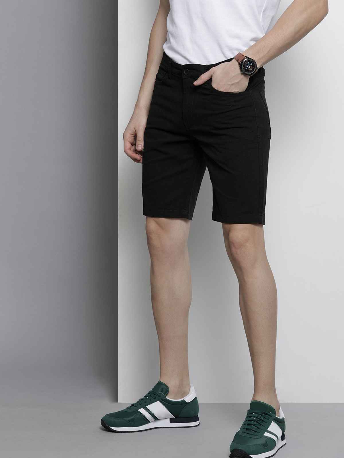 The Indian Garage Co Men's Slim Fit Solid Casual Shorts | Black - 32