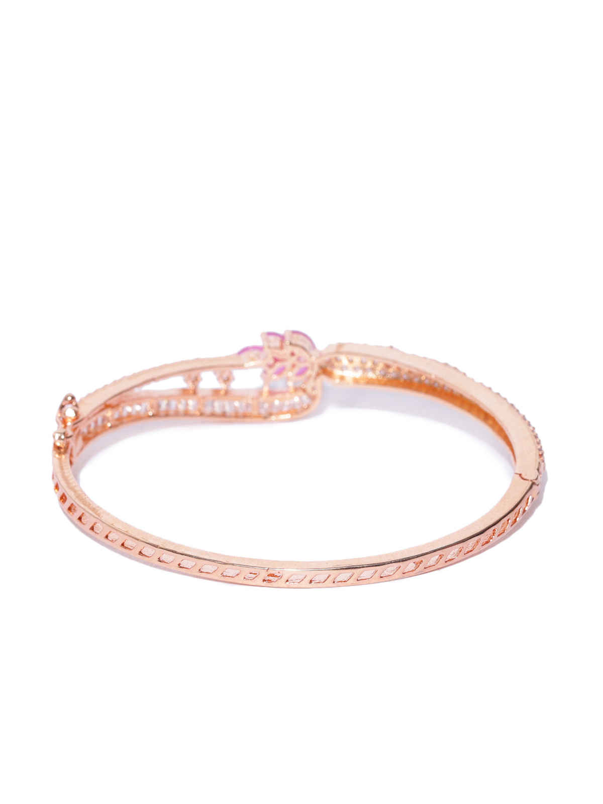 Priyaasi Rose Gold-Plated Ruby And American Diamond Studded Bracelet In Floral Pattern