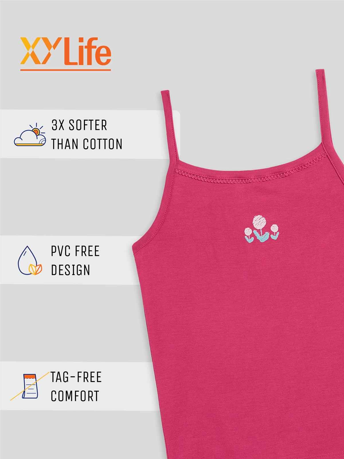 XY Life Slips for Girls, Tencel Modal, Antimicrobial - Dark Pink+Frost Pink | 13-14Y| Pack Of 2