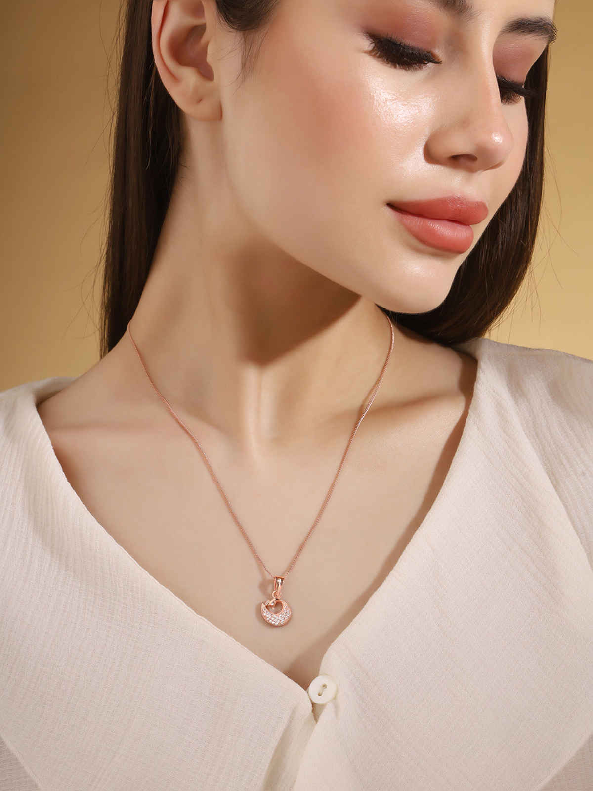 Priyaasi Radiant Rose Gold Plated American Diamond Necklace