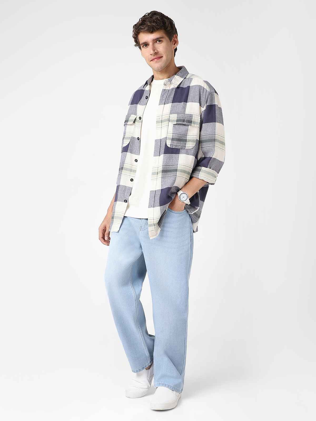 Urbano Fashion Men's Ice Blue Loose Baggy Fit Washed Jeans Non-Stretchable-32