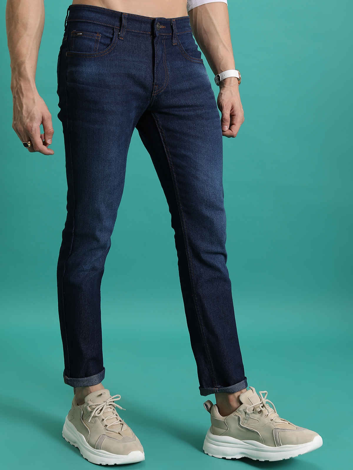 Highlander Men's Straight Fit Clean Look Light Fade Stretchable Jeans | Blue - 30