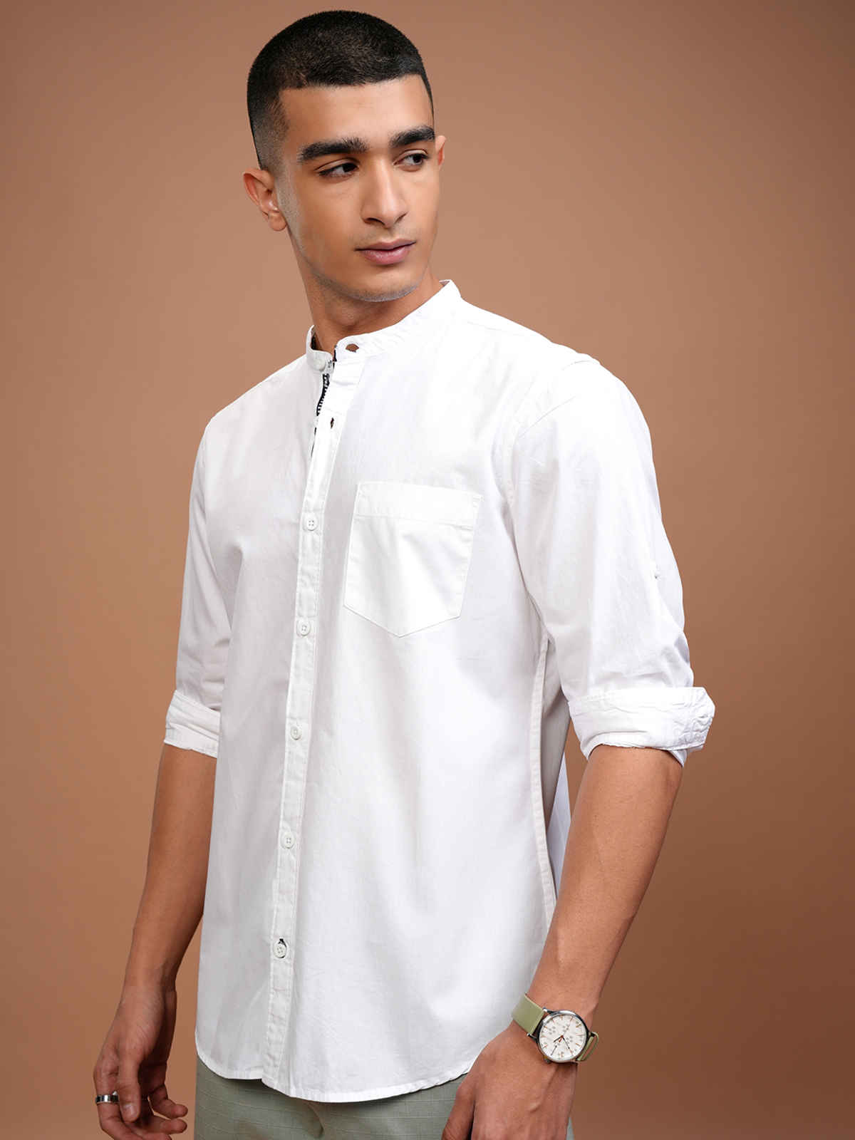 Highlander Men Solid Slim Fit Casual Shirt | White | M