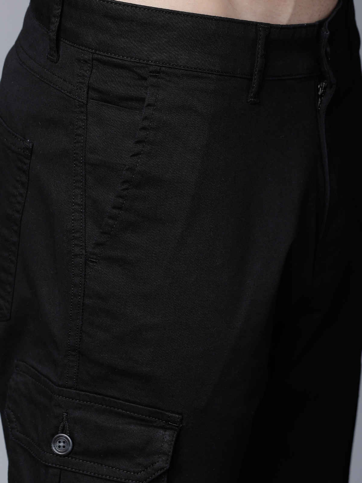 HIGHLANDER Men's Slim Fit Solid Cargos | Black - 34