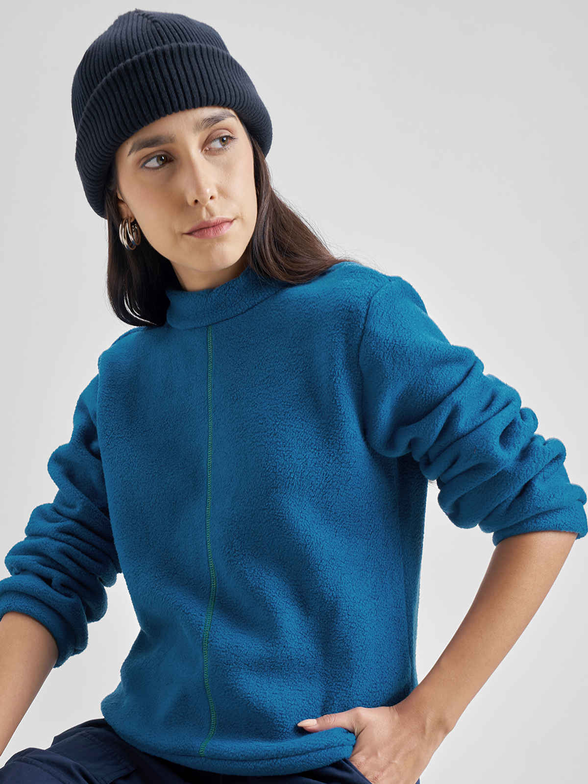 Tokyo Talkies Women's Mock Collar Sweatshirt | Teal - S