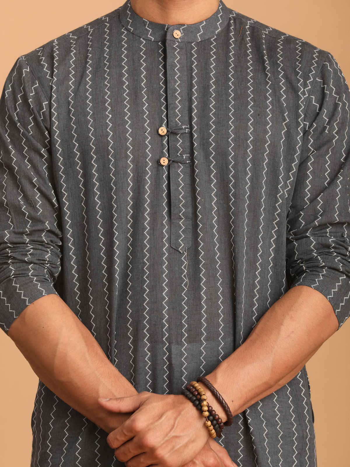 Vastramay Men's Traditional Cotton Kurta | Grey | L