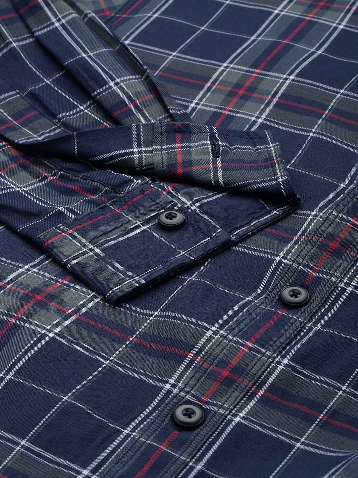 The Indian Garage Co Men's Regular Fit Checkered Casual Shirt | Navy - 2XL