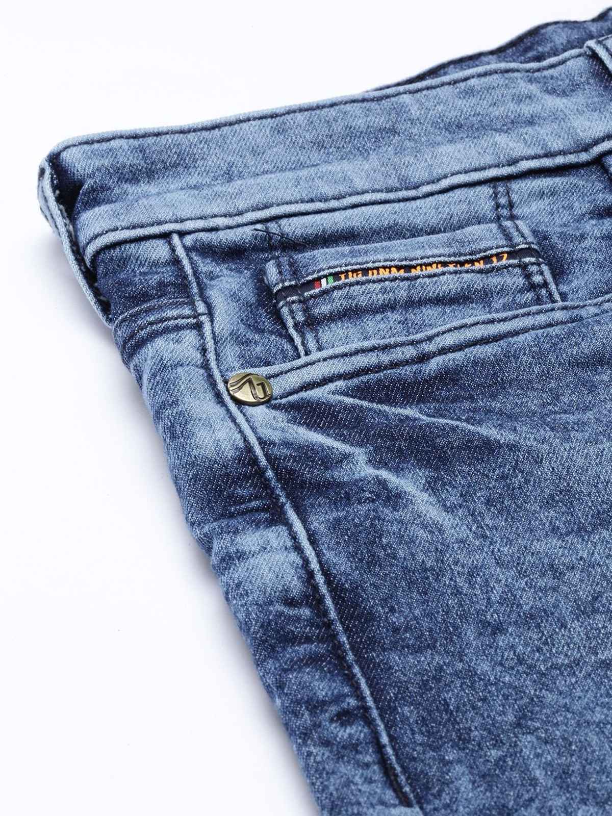 The Indian Garage Co Men's Slim Fit Solid Casual Jeans | Blue - 34