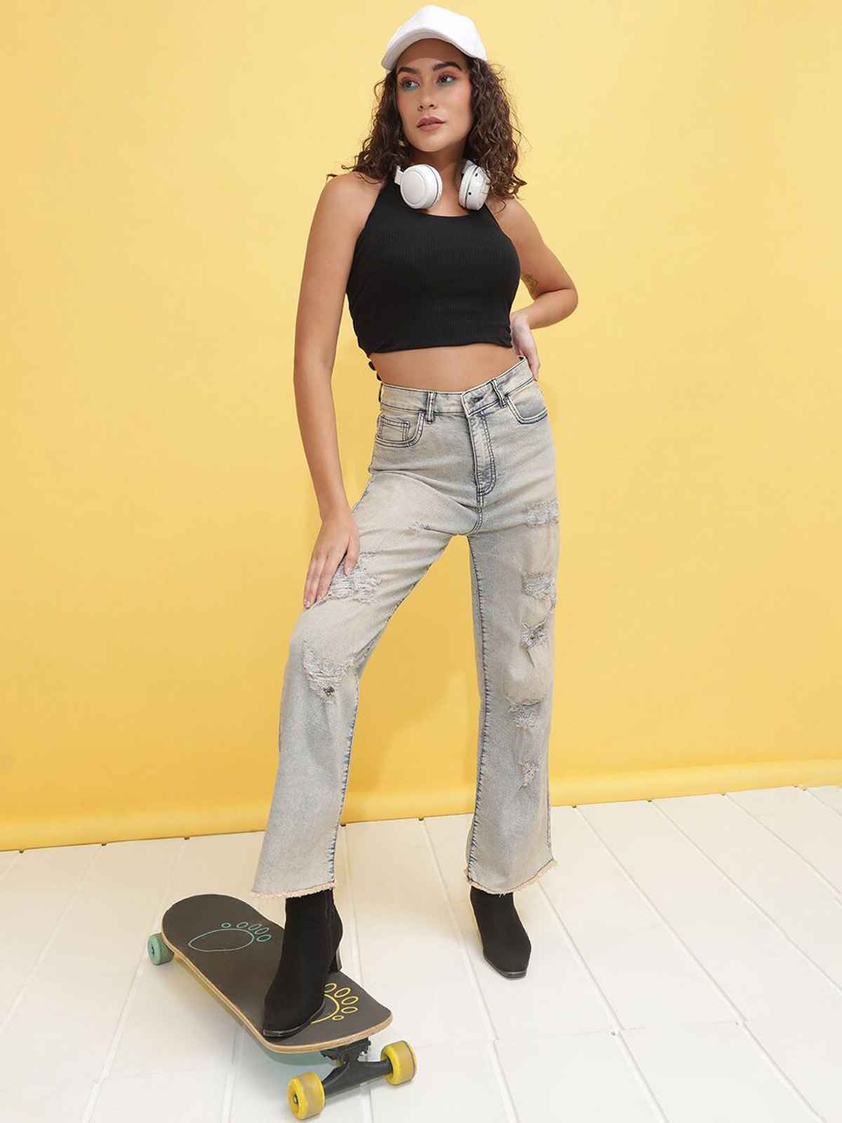 Freehand Women's Tinted Wide Leg Denim Jeans | Blue - 30