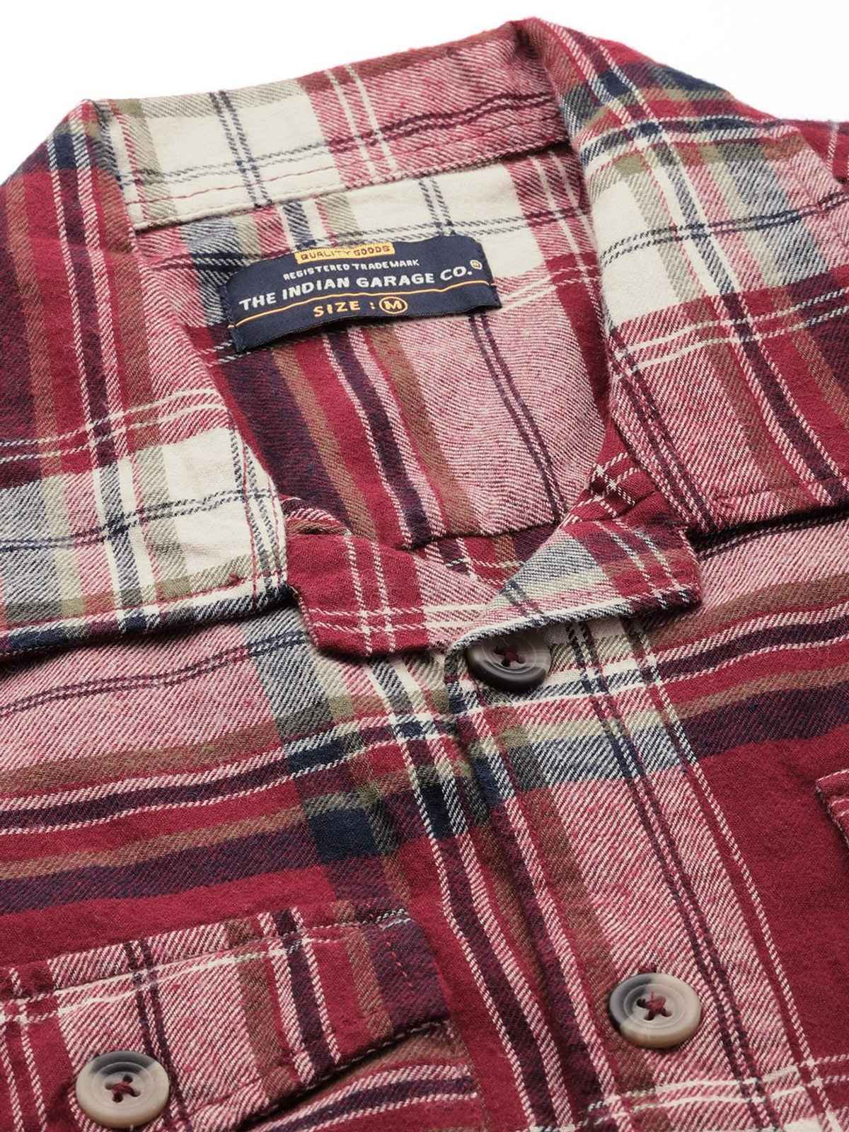 The Indian Garage Co Men's Regular Fit Checkered Casual Shirt | Maroon - L