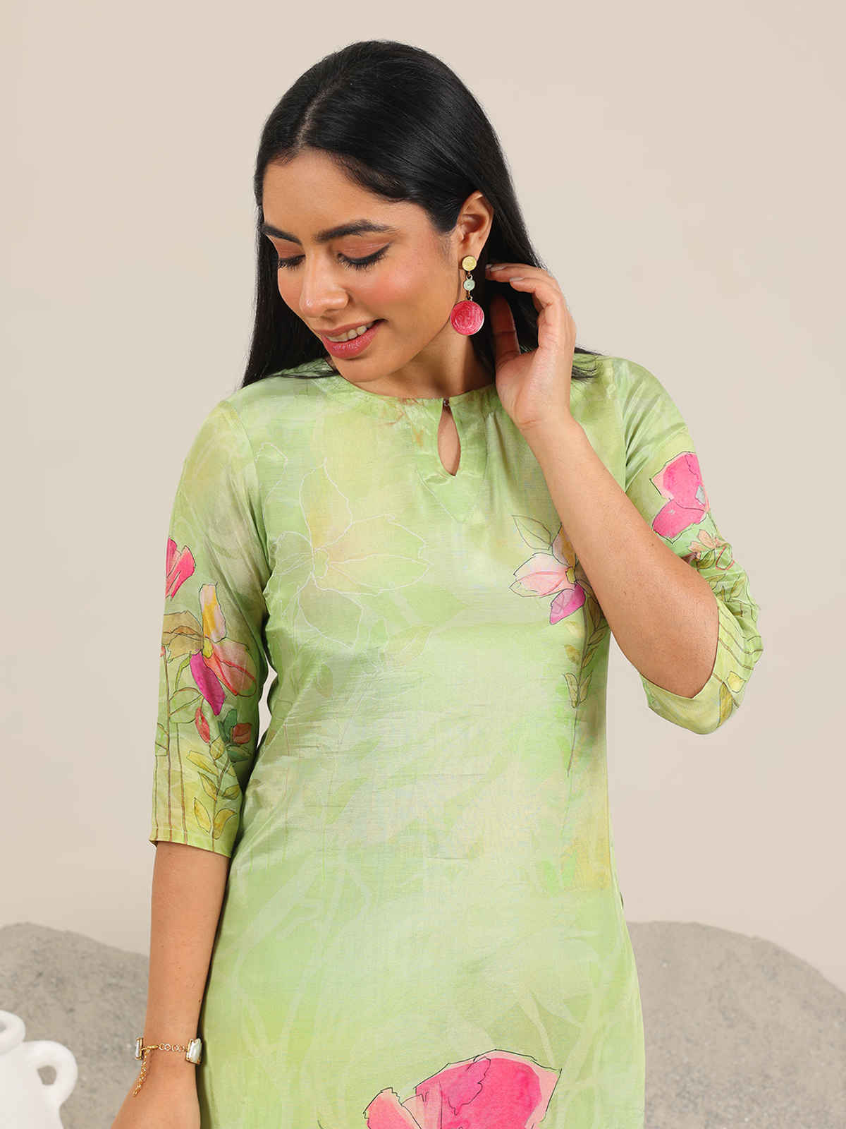 Libas Printed Silk Blend Straight Suit With Dupatta | 400298H | Green - XL