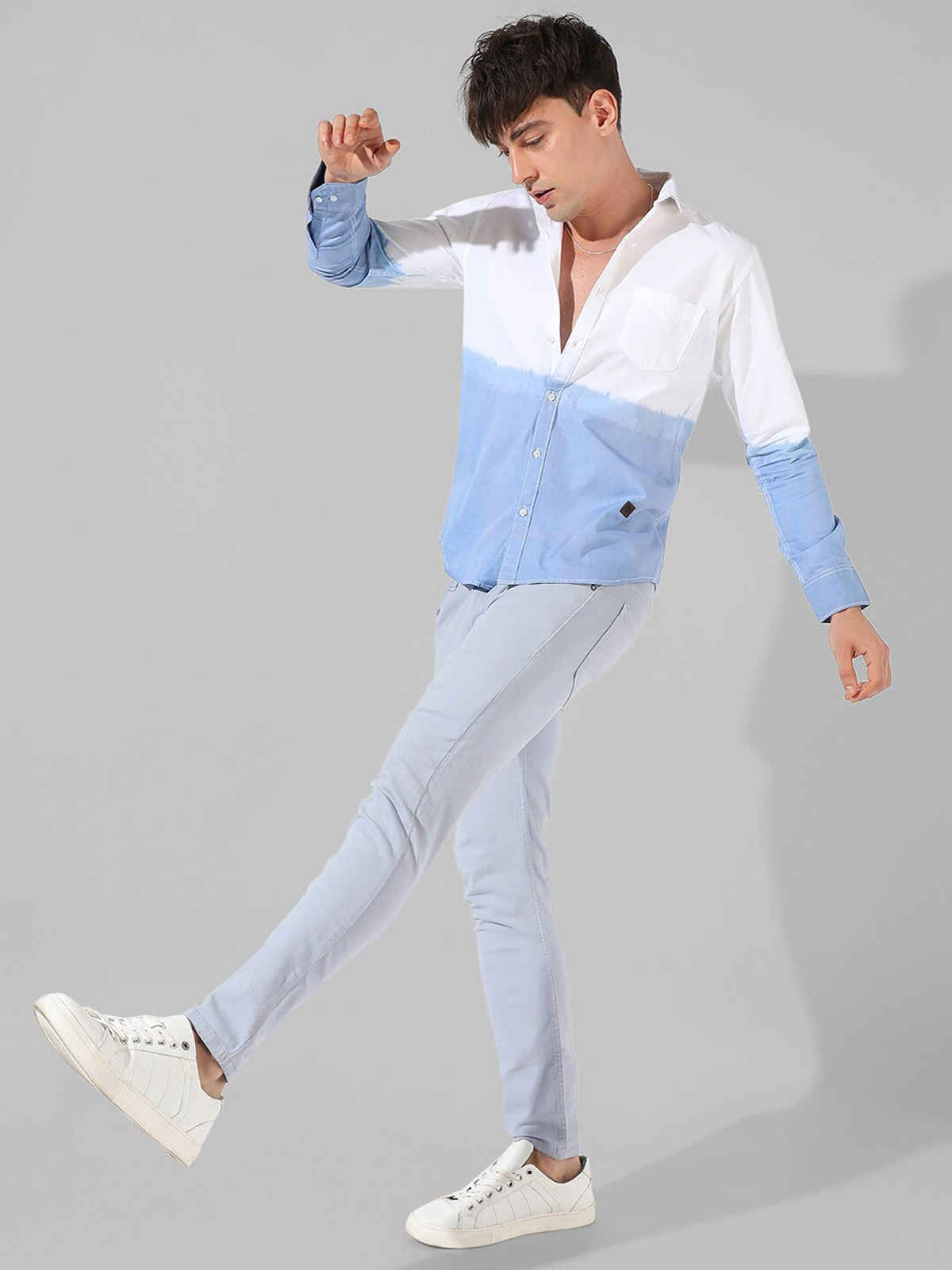 Campus Sutra Men's Contrast Ombre Shirt | White & Blue - S
