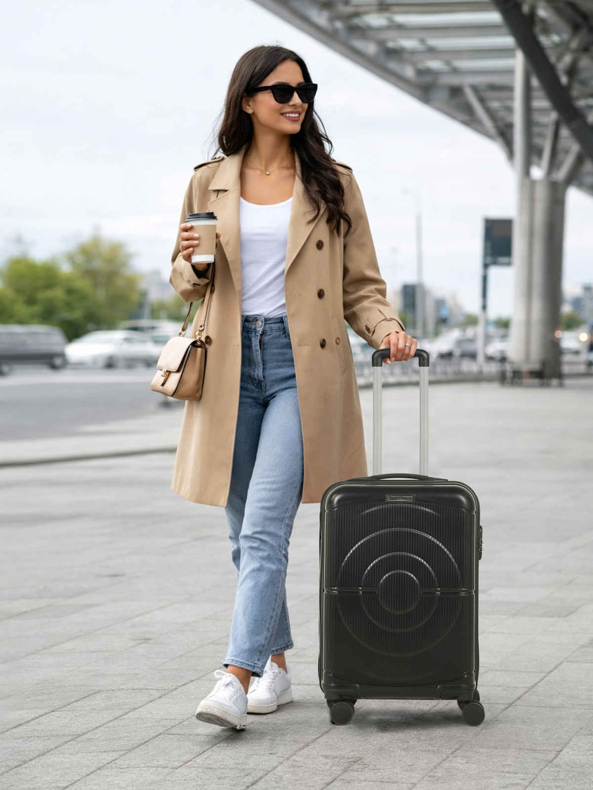 Teakwood Textured PP 48 L Telescopic Hard Luggage | Black - 55 cm