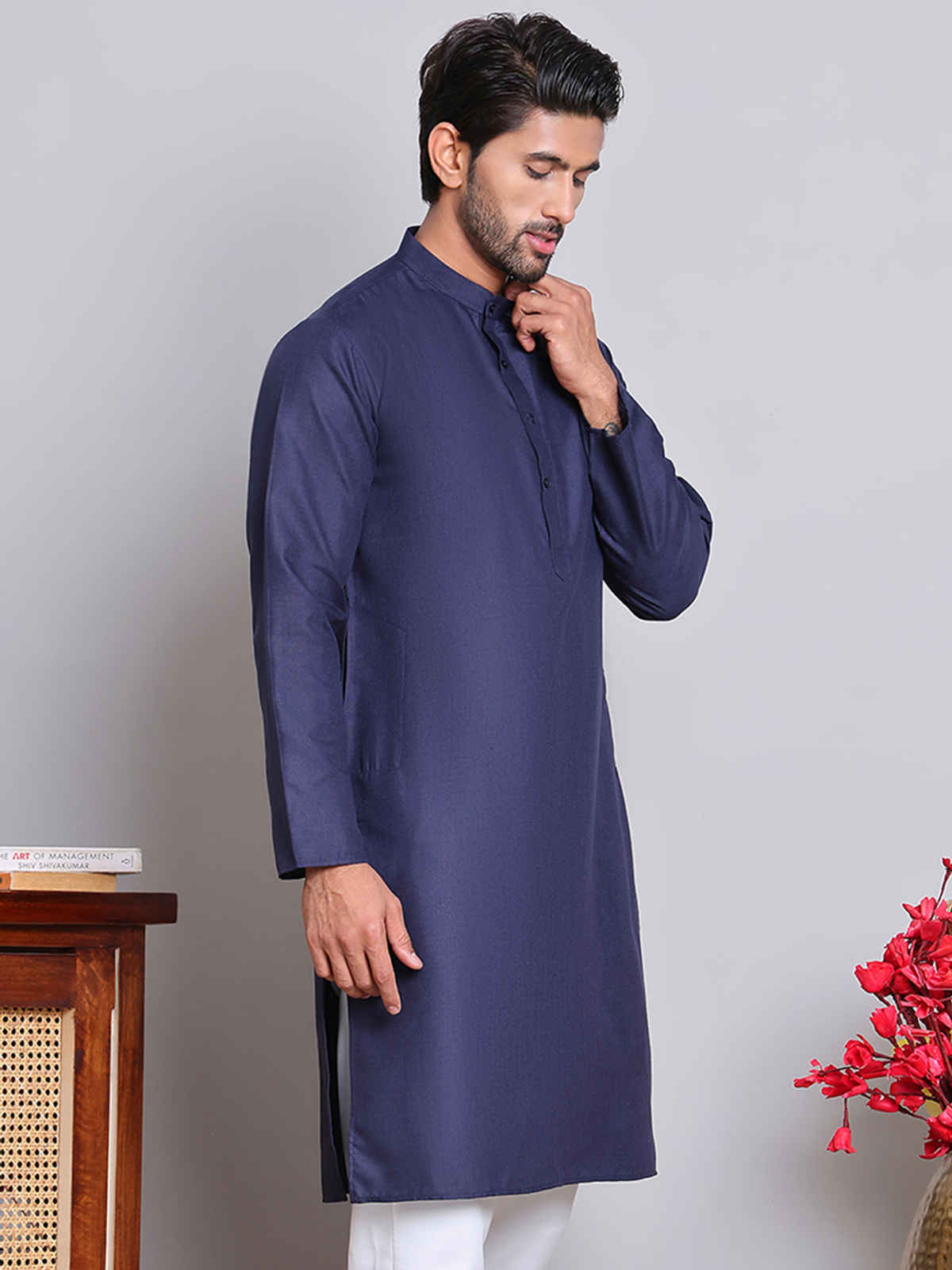 Jompers Solid Cotton Kurtas for Men s | KO 5144 | Navy | S