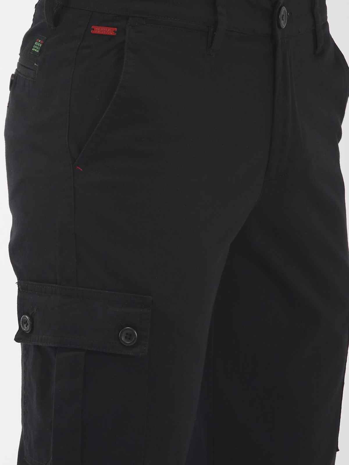 The Indian Garage Co Men's Slim Fit Solid Casual Cargos | Black - 30