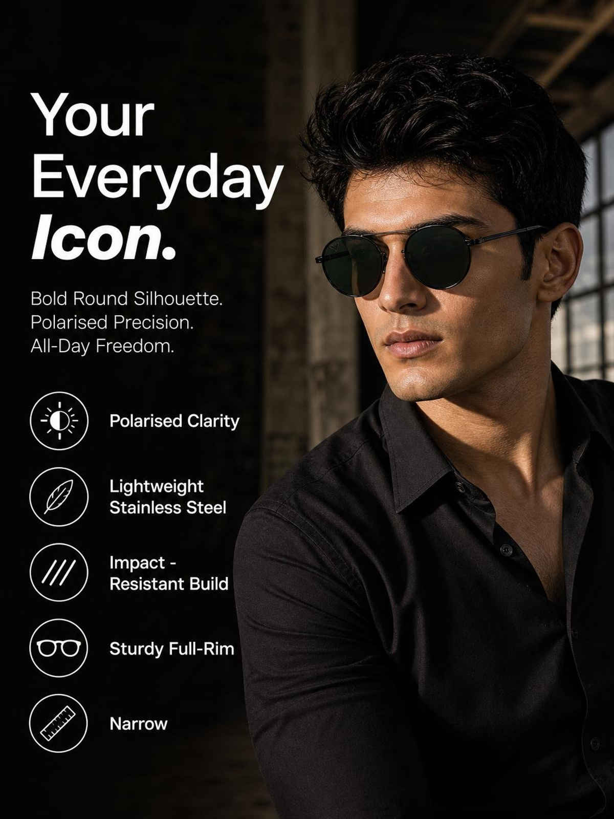 Vincent Chase By Lenskart | Polarized Sunglasses Full Rim |Unisex |Round | Small-132mm |Black Green