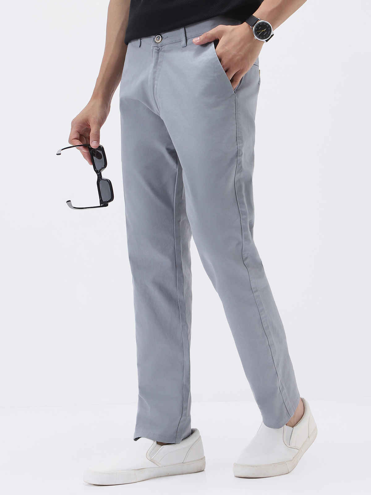 Urbano Fashion Men's Chinos Trousers Cotton Slim Fit Casual Stretch | Light Blue | 34