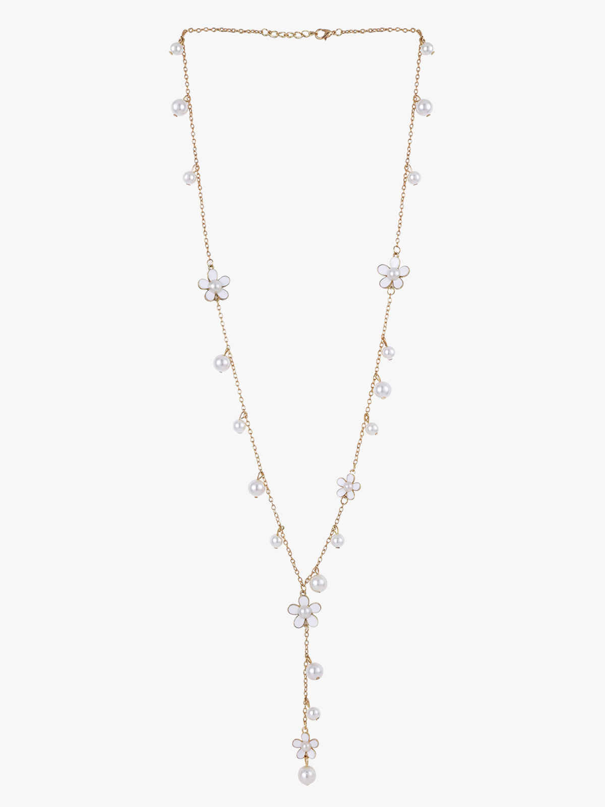Yellow Chimes Floral Pearl Long Chain Necklace for Women