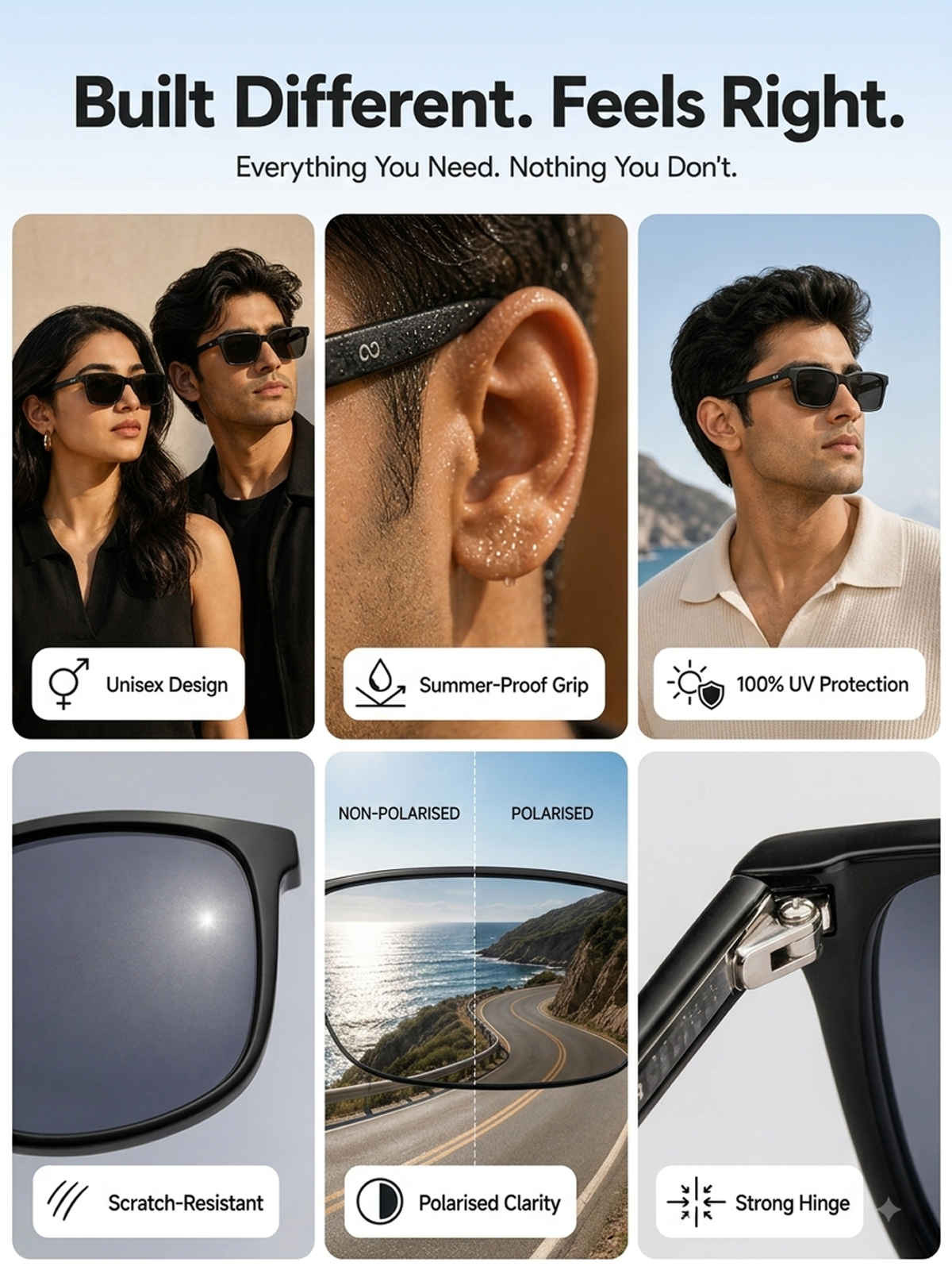 Black Grey Full Rim Rectangle Vincent Chase Style Cast PC VC S11740-C1 Polarized Sunglasses