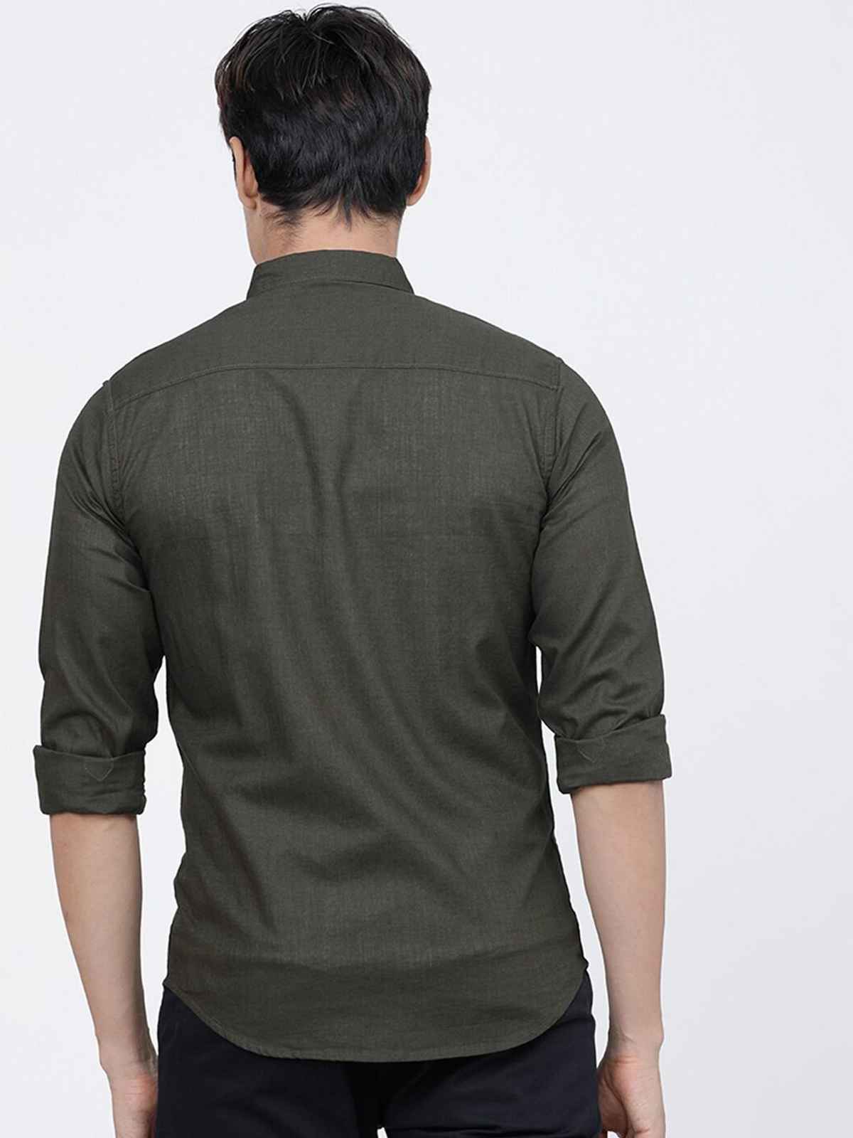 The Indian Garage Co Men's Slim Fit Solid Casual Shirt | Olive - XL