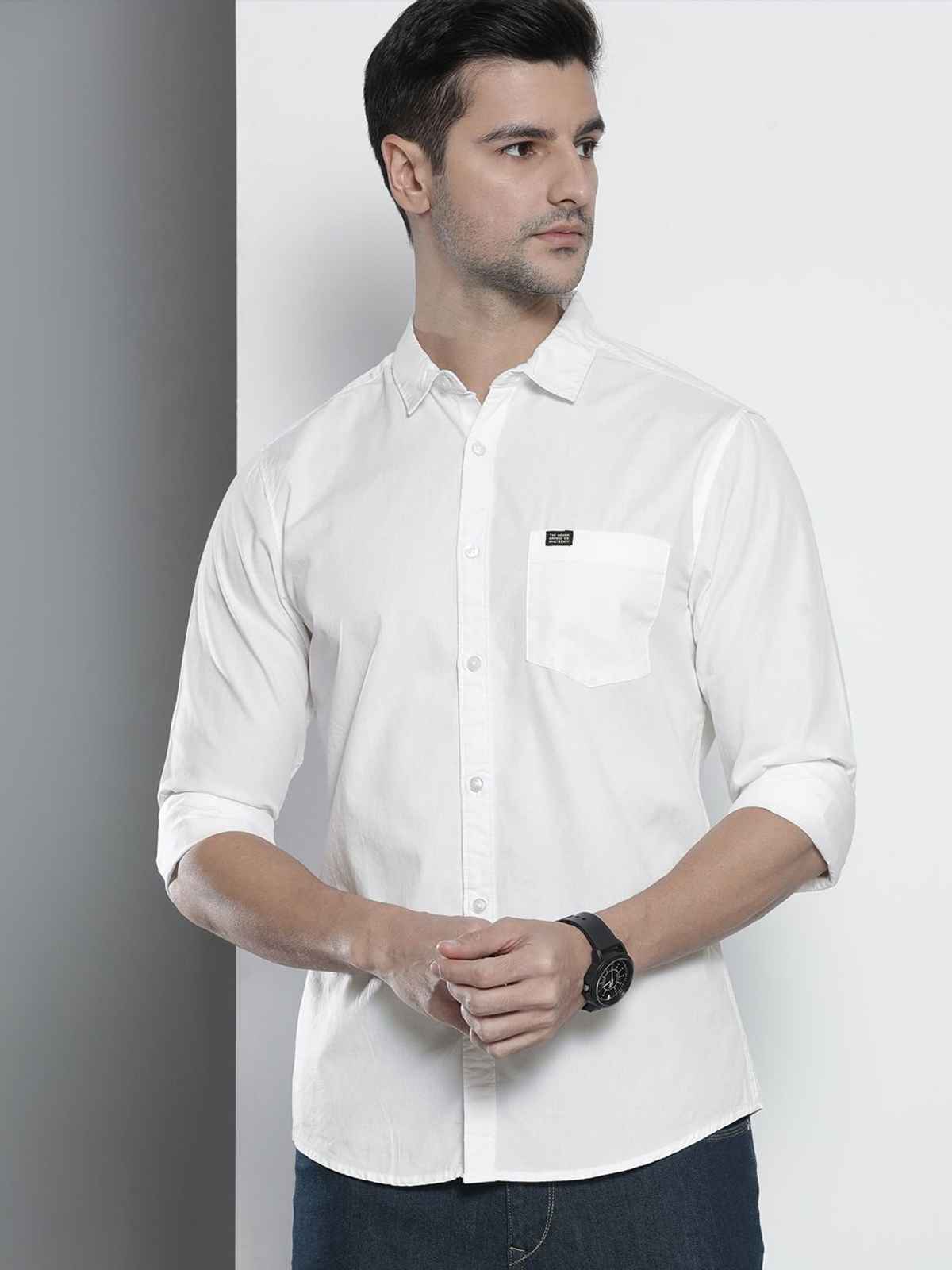 The Indian Garage Co Men's Slim Fit Solid Casual Shirt | White - S