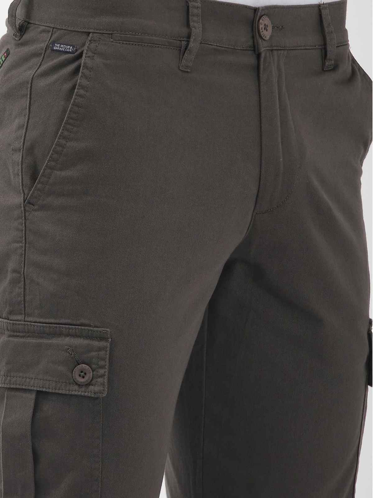 The Indian Garage Co Men's Slim Fit Solid Casual Cargo | Grey - 32
