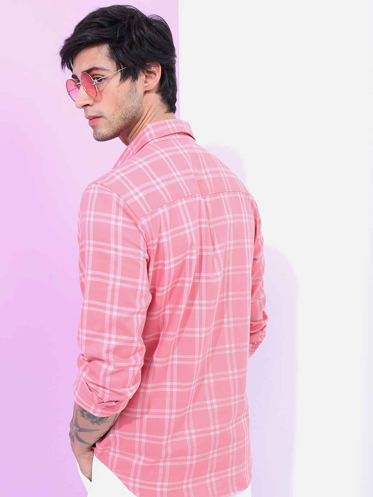 HIGHLANDER Men Checked Slim Fit Casual Shirt | Peach - L