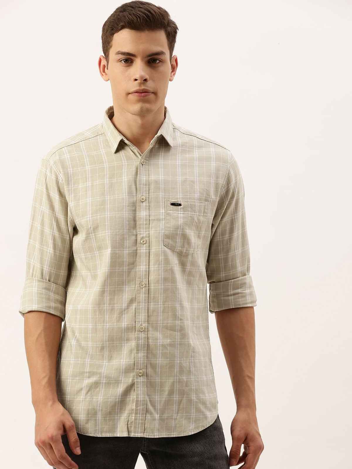 The Indian Garage Co | Men Slim Fit Checkered Casual Shirt | Beige | L