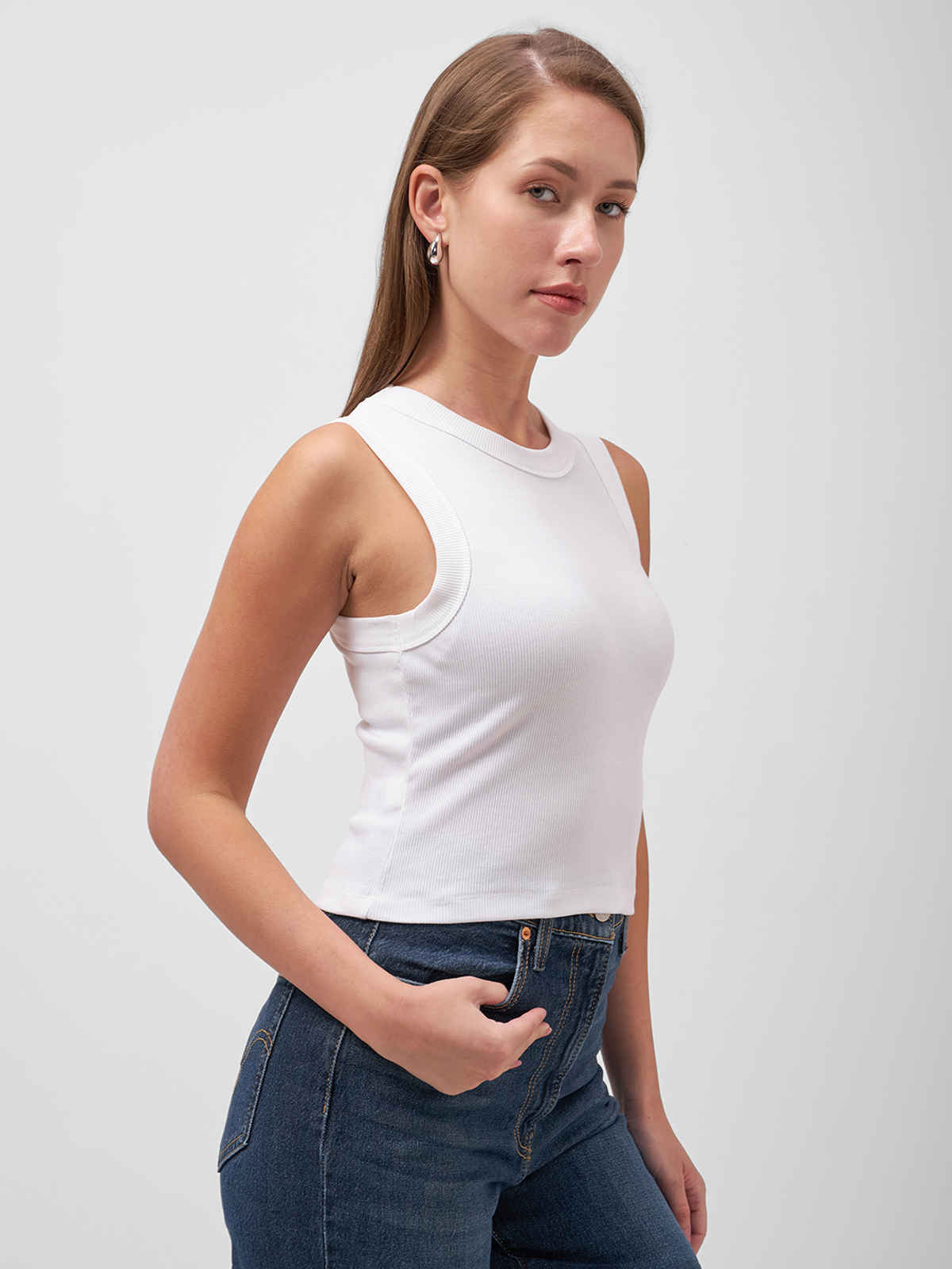Tokyo Talkies Women Sleeveless Racer Back Top | WHITE | M