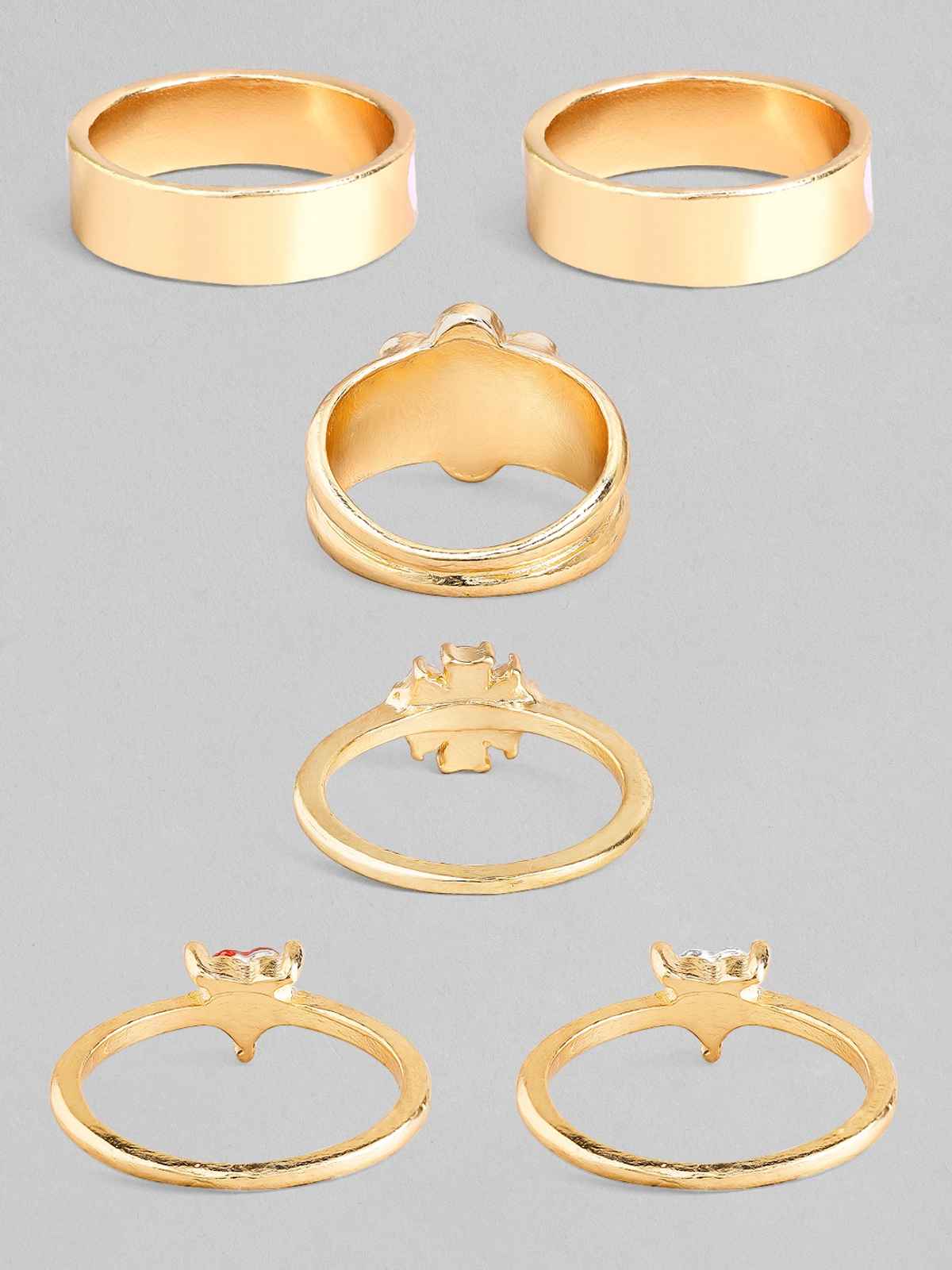 Rubans Set Of 6 Gold-Plated Cz-Studded Finger Rings