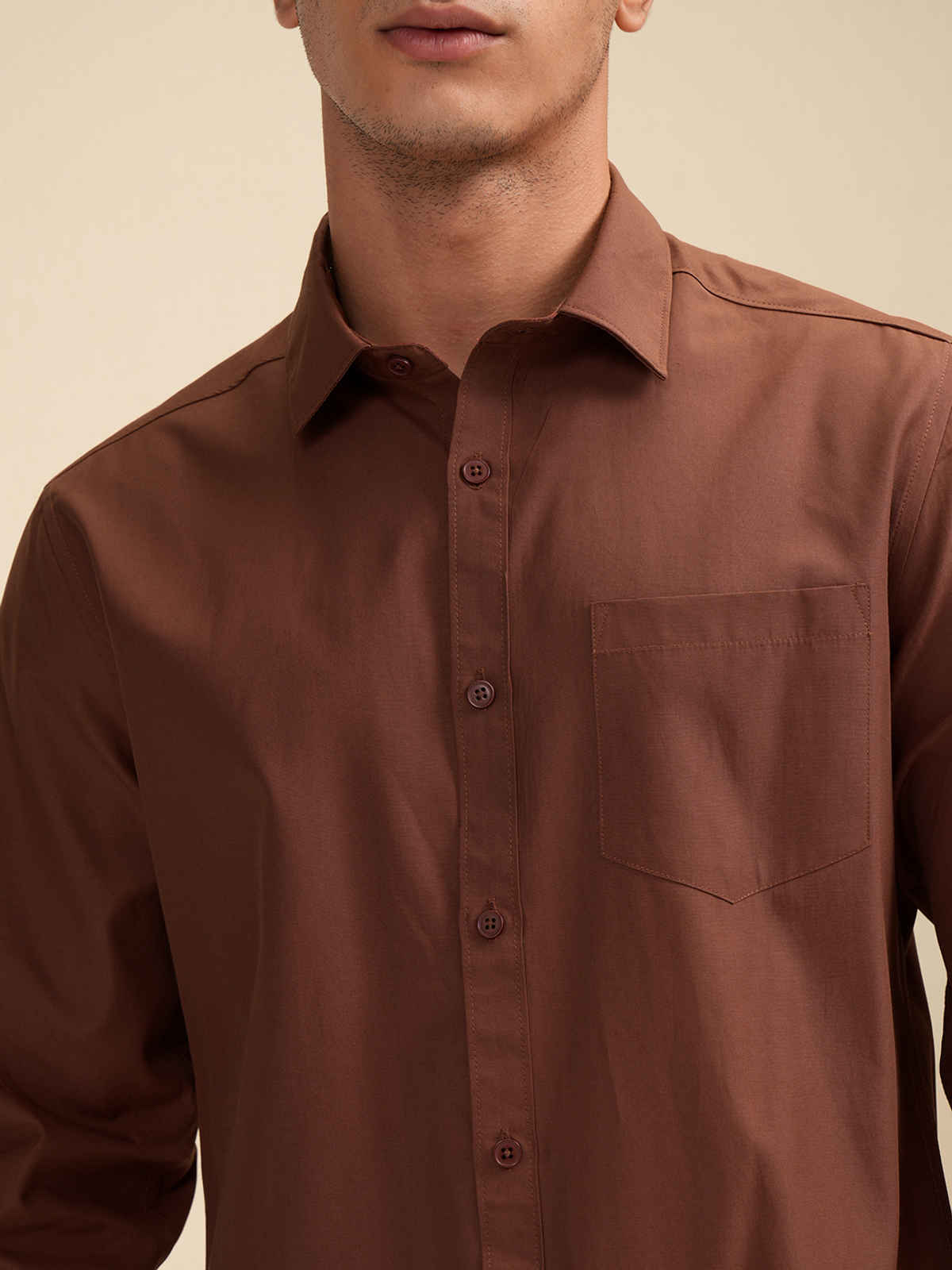 Highlander Men's Solid Casual Shirt| Peanut - M