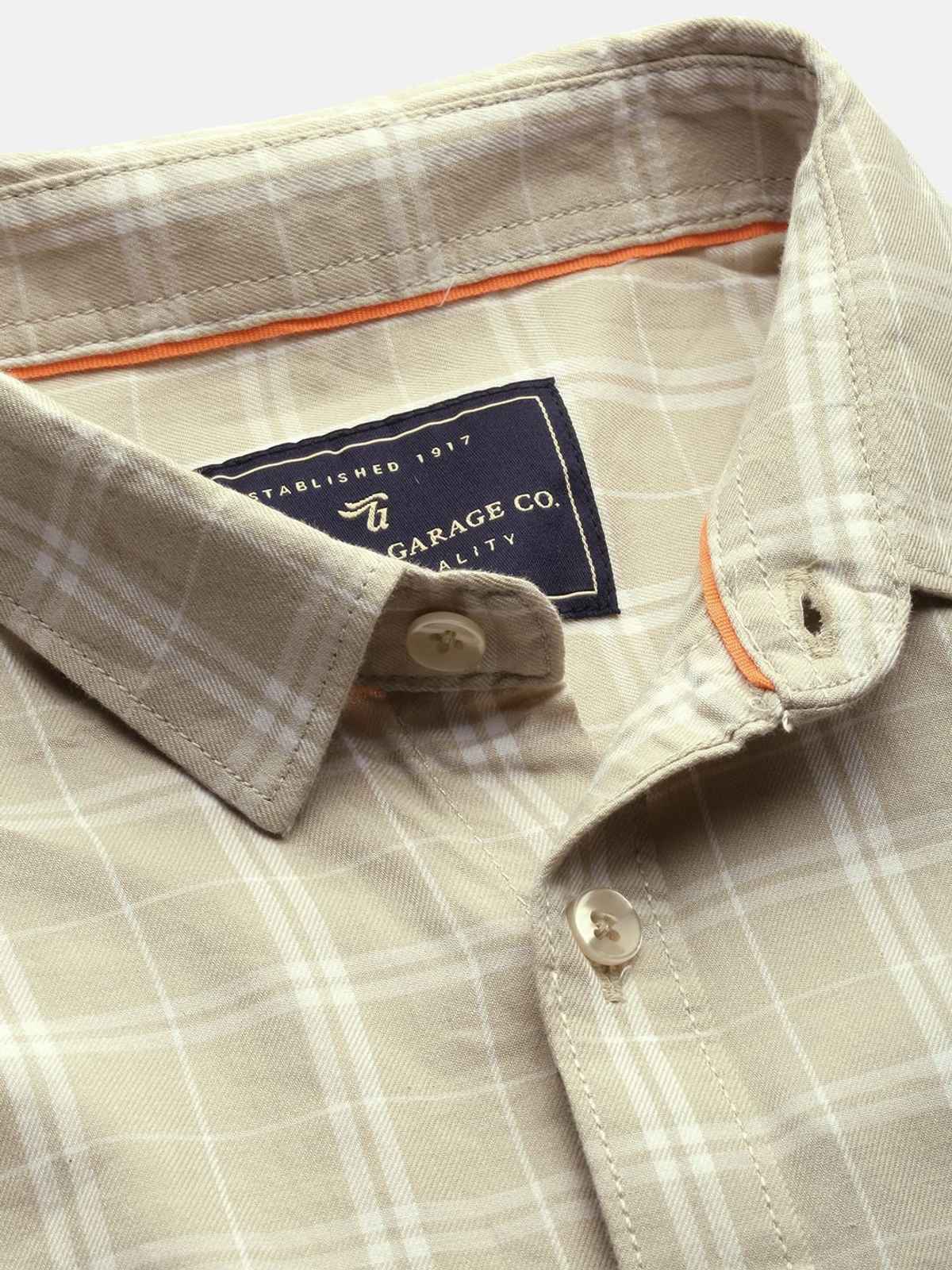 The Indian Garage Co | Men Slim Fit Checkered Casual Shirt | Beige | L