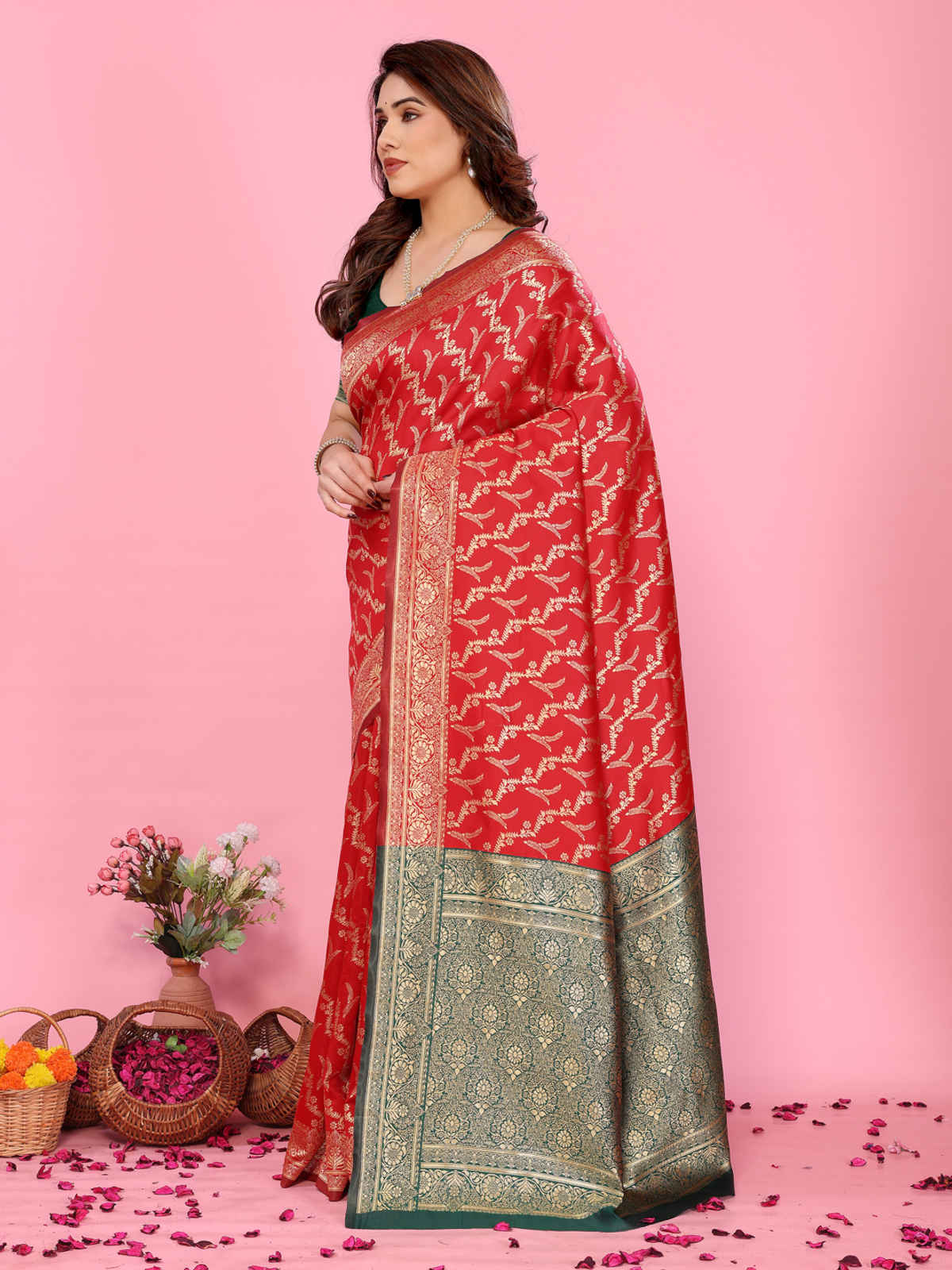 Hema Silk Mills Women Woven Banarasi Silk Blend Saree | Maroon
