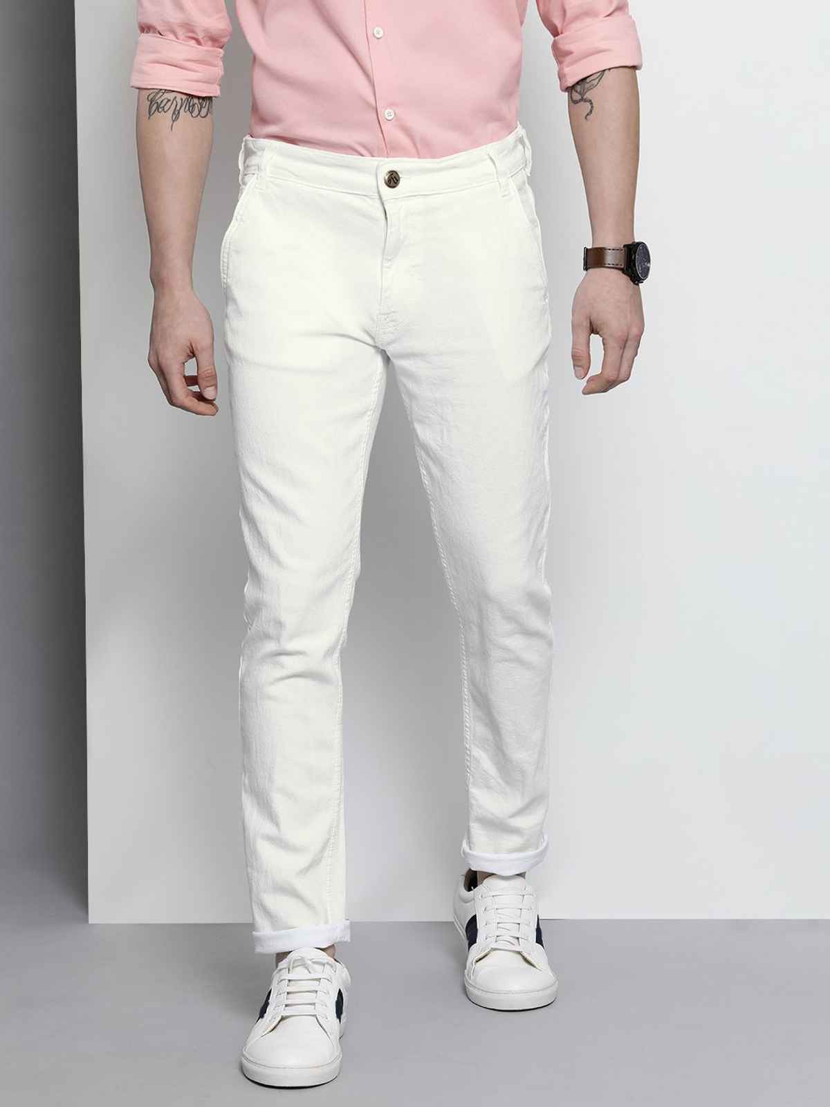 The Indian Garage Co Men | Slim Fit Solid Casual Cross Pocket | White | 34